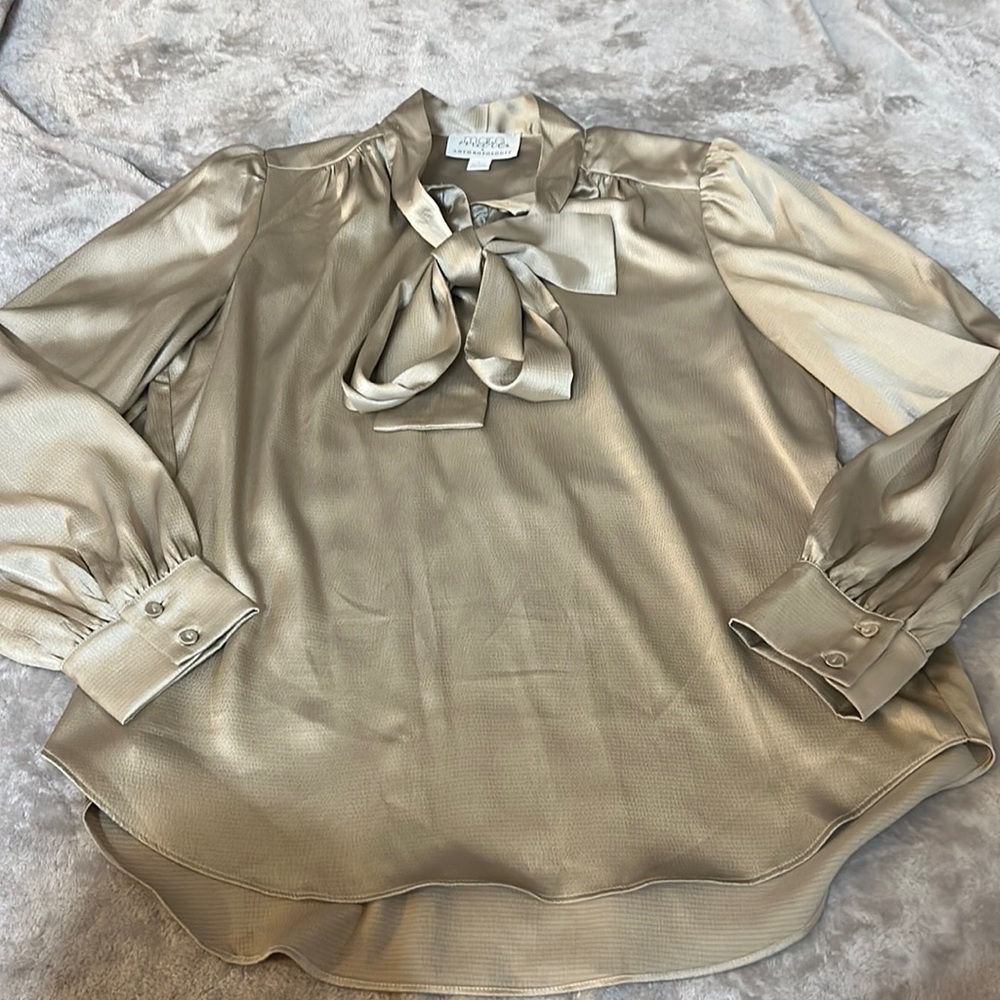 Mare mare x anthropologie long sleeve tie neck blouse